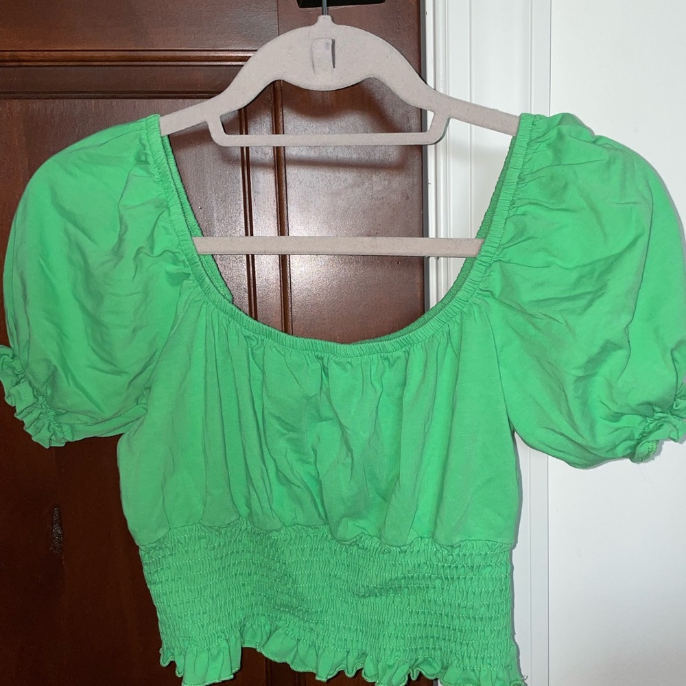 Green Topshop Puff Sleeve top